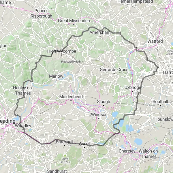Map miniature of "High Wycombe Loop" cycling inspiration in Outer London — West and North West, United Kingdom. Generated by Tarmacs.app cycling route planner