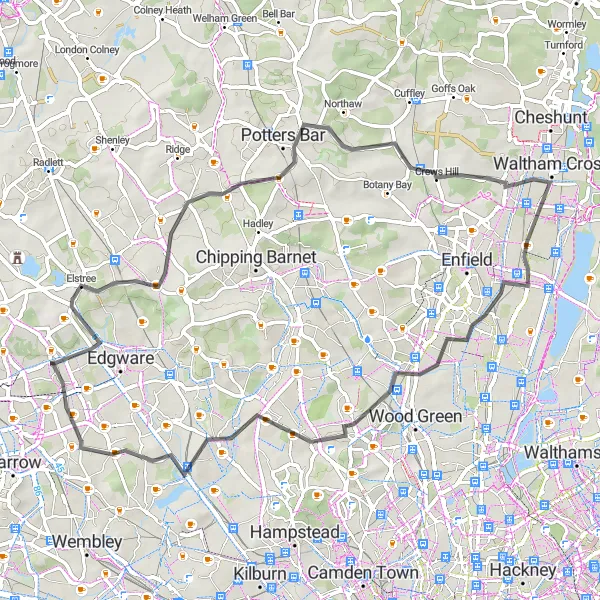Map miniature of "Stanmore outer loop" cycling inspiration in Outer London — West and North West, United Kingdom. Generated by Tarmacs.app cycling route planner