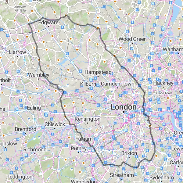 Map miniature of "Millfield Ride" cycling inspiration in Outer London — West and North West, United Kingdom. Generated by Tarmacs.app cycling route planner