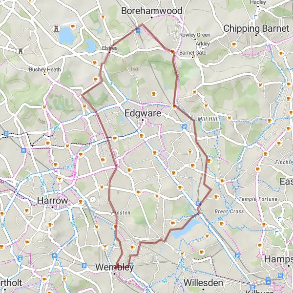 Map miniature of "Sudbury Exploration" cycling inspiration in Outer London — West and North West, United Kingdom. Generated by Tarmacs.app cycling route planner