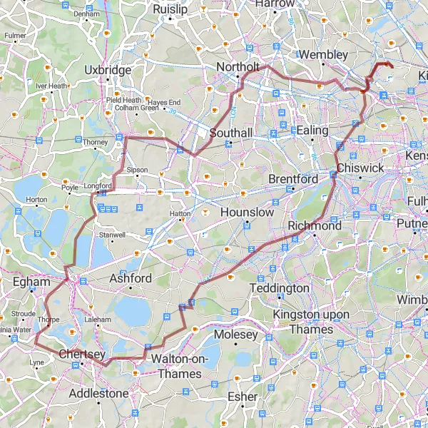 Map miniature of "The Acton Gravel Adventure" cycling inspiration in Outer London — West and North West, United Kingdom. Generated by Tarmacs.app cycling route planner