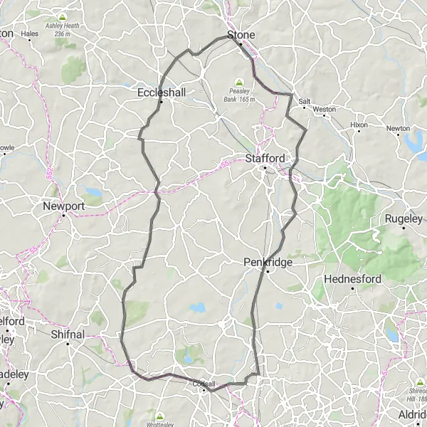 Map miniature of "Albrighton to Tong Cycling Route" cycling inspiration in Shropshire and Staffordshire, United Kingdom. Generated by Tarmacs.app cycling route planner