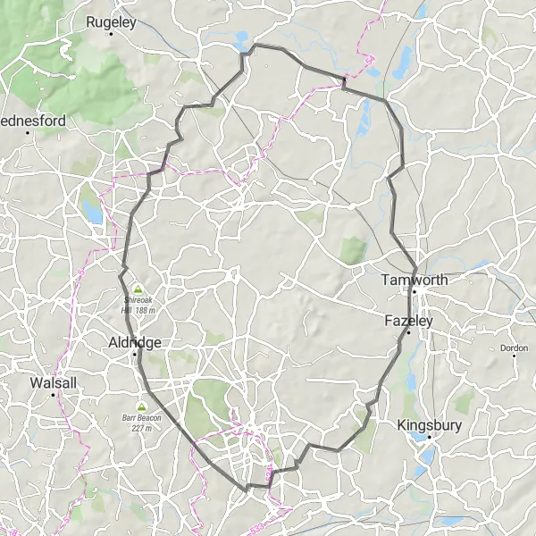 Map miniature of "Alrewas to King's Bromley Road Circuit" cycling inspiration in Shropshire and Staffordshire, United Kingdom. Generated by Tarmacs.app cycling route planner