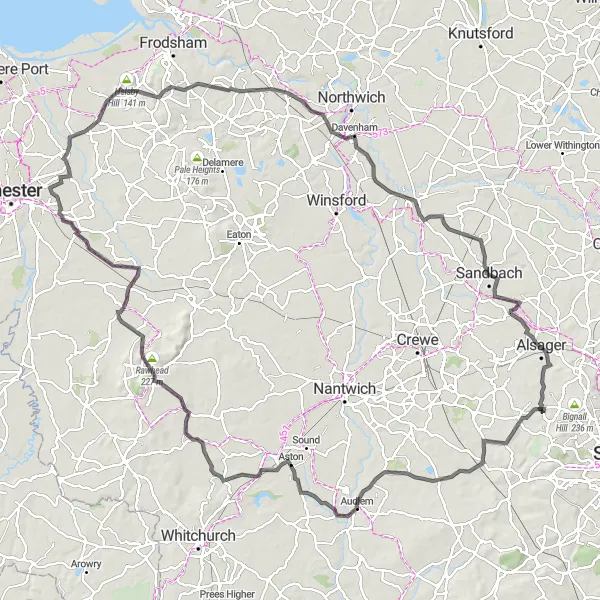 Map miniature of "The Shropshire Loop" cycling inspiration in Shropshire and Staffordshire, United Kingdom. Generated by Tarmacs.app cycling route planner