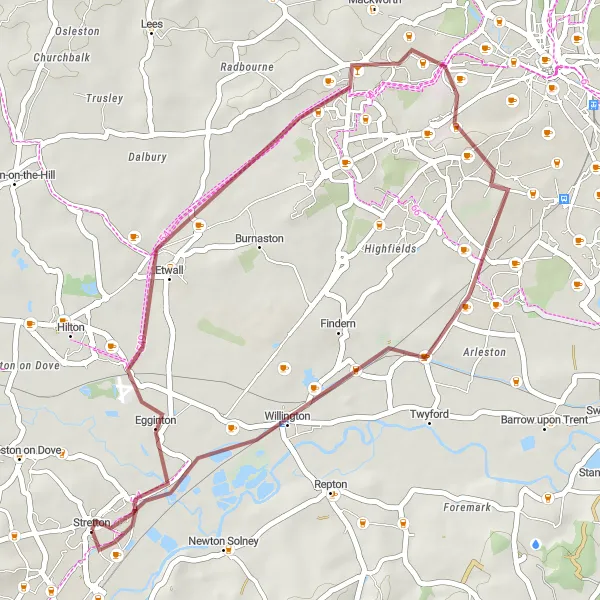 Map miniature of "Off the Beaten Path: Quaint Villages" cycling inspiration in Shropshire and Staffordshire, United Kingdom. Generated by Tarmacs.app cycling route planner