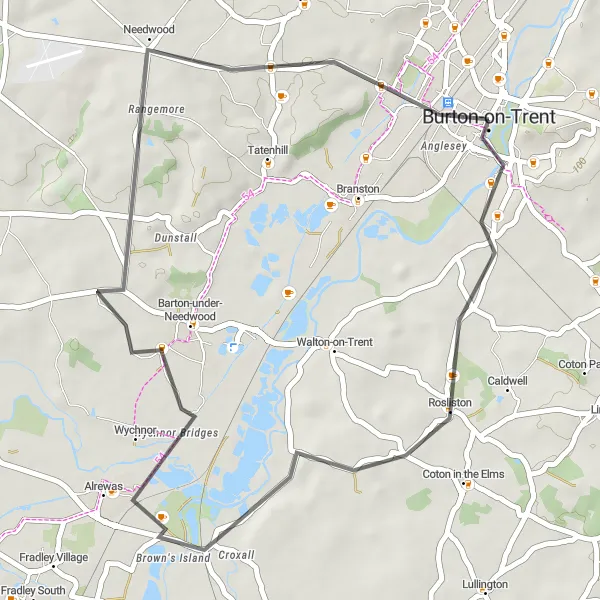 Map miniature of "Stapenhill Explorer" cycling inspiration in Shropshire and Staffordshire, United Kingdom. Generated by Tarmacs.app cycling route planner