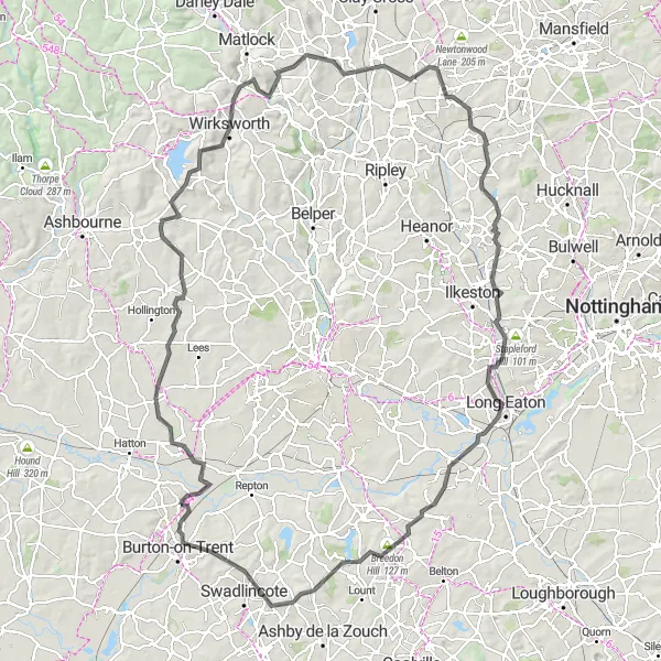 Map miniature of "Ultimate Staffordshire Challenge" cycling inspiration in Shropshire and Staffordshire, United Kingdom. Generated by Tarmacs.app cycling route planner