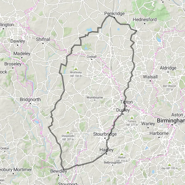 Map miniature of "Staffordshire Adventure" cycling inspiration in Shropshire and Staffordshire, United Kingdom. Generated by Tarmacs.app cycling route planner