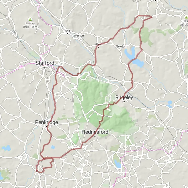 Map miniature of "The Cannock Chase Circuit" cycling inspiration in Shropshire and Staffordshire, United Kingdom. Generated by Tarmacs.app cycling route planner