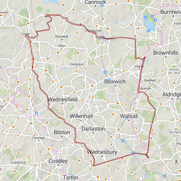 Map miniature of "The Wolverhampton Loop" cycling inspiration in Shropshire and Staffordshire, United Kingdom. Generated by Tarmacs.app cycling route planner