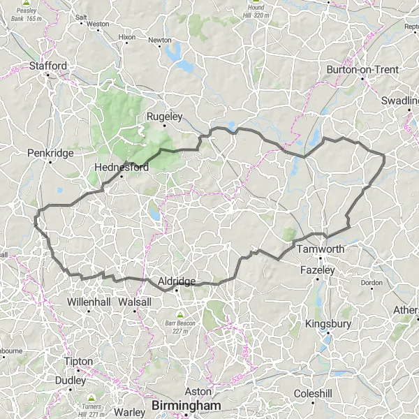 Map miniature of "Coven Scenic Century" cycling inspiration in Shropshire and Staffordshire, United Kingdom. Generated by Tarmacs.app cycling route planner