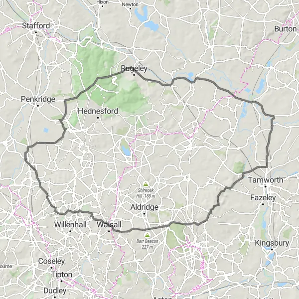 Map miniature of "Coven Hill Challenge" cycling inspiration in Shropshire and Staffordshire, United Kingdom. Generated by Tarmacs.app cycling route planner
