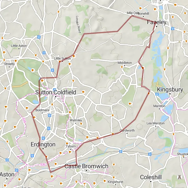 Map miniature of "Boldmere Gravel Loop" cycling inspiration in Shropshire and Staffordshire, United Kingdom. Generated by Tarmacs.app cycling route planner