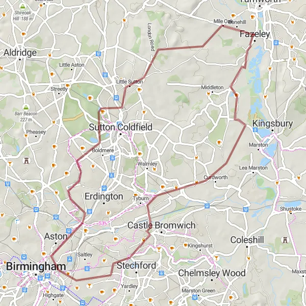 Map miniature of "The Lookout Gravel Loop" cycling inspiration in Shropshire and Staffordshire, United Kingdom. Generated by Tarmacs.app cycling route planner