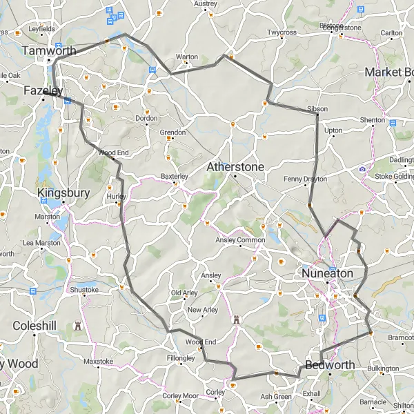 Map miniature of "Country Roads and Hidden Gems" cycling inspiration in Shropshire and Staffordshire, United Kingdom. Generated by Tarmacs.app cycling route planner