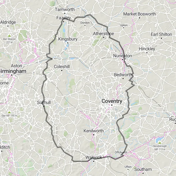 Map miniature of "Staffordshire Ring Road Cycling Adventure" cycling inspiration in Shropshire and Staffordshire, United Kingdom. Generated by Tarmacs.app cycling route planner