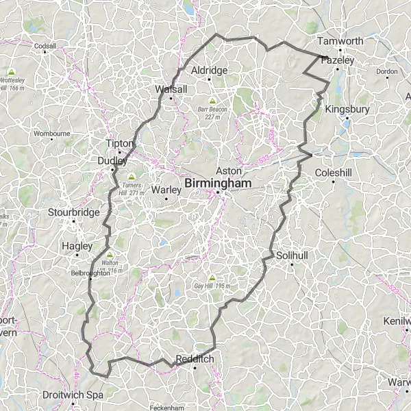 Map miniature of "Shropshire and Staffordshire Round-trip" cycling inspiration in Shropshire and Staffordshire, United Kingdom. Generated by Tarmacs.app cycling route planner