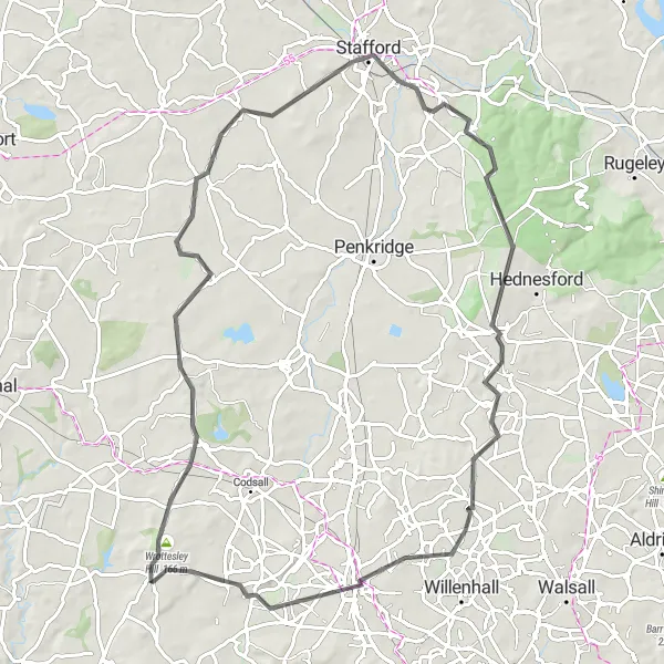 Map miniature of "Staffordshire Epic Ride" cycling inspiration in Shropshire and Staffordshire, United Kingdom. Generated by Tarmacs.app cycling route planner
