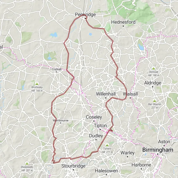 Map miniature of "The Cannock Gravel Loop" cycling inspiration in Shropshire and Staffordshire, United Kingdom. Generated by Tarmacs.app cycling route planner