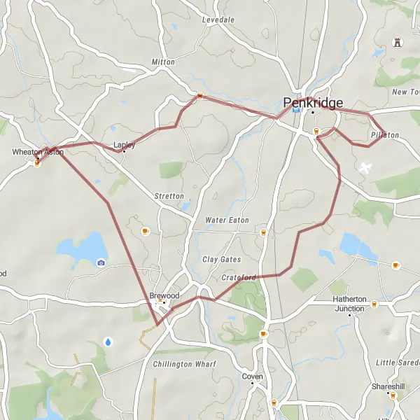 Map miniature of "The Lapley Loop" cycling inspiration in Shropshire and Staffordshire, United Kingdom. Generated by Tarmacs.app cycling route planner
