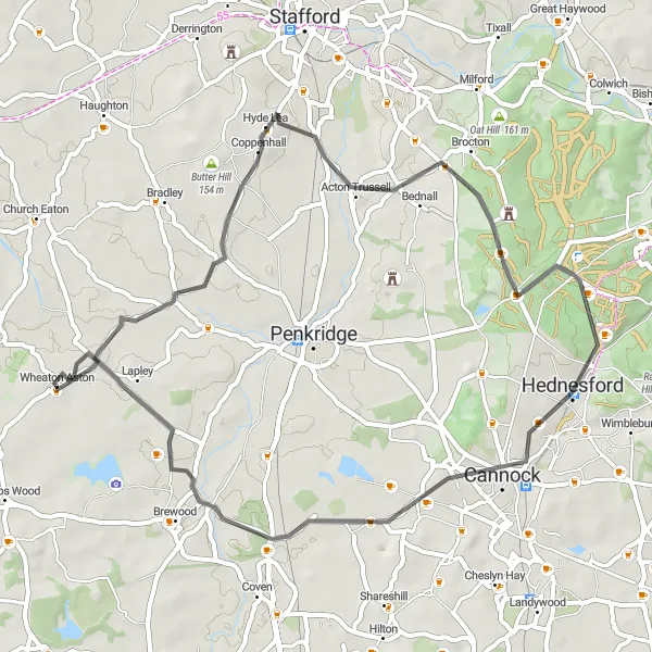 Map miniature of "Scenic Staffordshire" cycling inspiration in Shropshire and Staffordshire, United Kingdom. Generated by Tarmacs.app cycling route planner