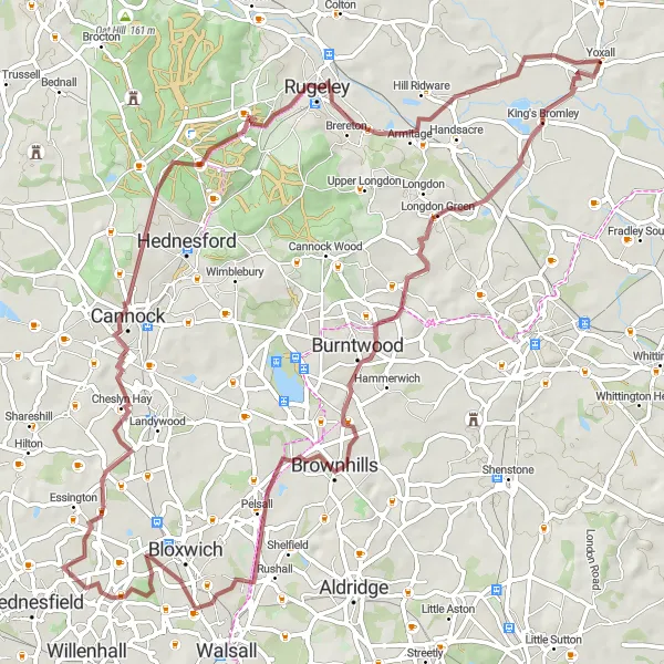 Map miniature of "The Brownhills Adventure" cycling inspiration in Shropshire and Staffordshire, United Kingdom. Generated by Tarmacs.app cycling route planner