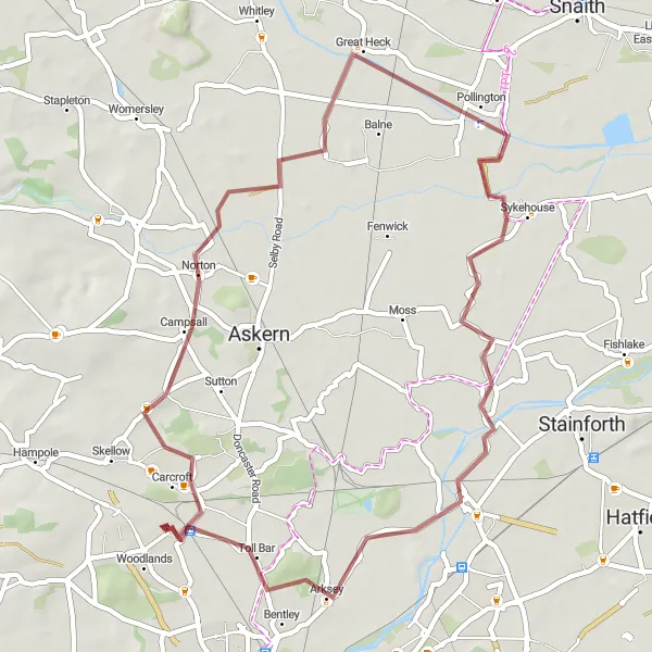 Map miniature of "Bentley and Pollington Discovery" cycling inspiration in South Yorkshire, United Kingdom. Generated by Tarmacs.app cycling route planner