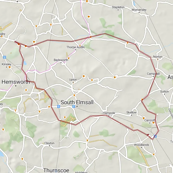 Map miniature of "Adventurous Gravel Odyssey" cycling inspiration in South Yorkshire, United Kingdom. Generated by Tarmacs.app cycling route planner