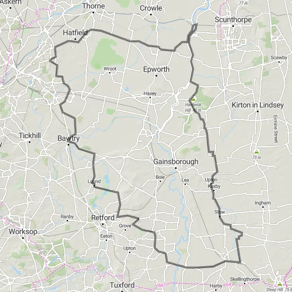 Map miniature of "South Yorkshire Epic Ride" cycling inspiration in South Yorkshire, United Kingdom. Generated by Tarmacs.app cycling route planner