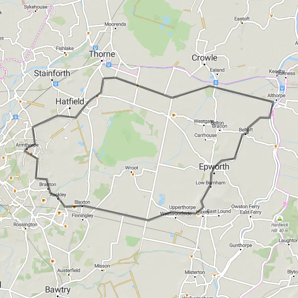 Map miniature of "Dunsville Circular Route" cycling inspiration in South Yorkshire, United Kingdom. Generated by Tarmacs.app cycling route planner