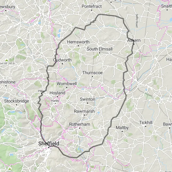 Map miniature of "South Yorkshire Coastal Explorer" cycling inspiration in South Yorkshire, United Kingdom. Generated by Tarmacs.app cycling route planner