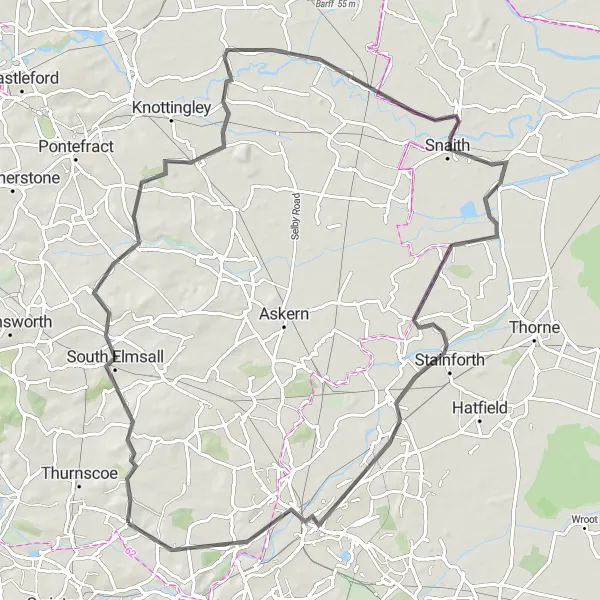 Map miniature of "The Ultimate Road Challenge" cycling inspiration in South Yorkshire, United Kingdom. Generated by Tarmacs.app cycling route planner