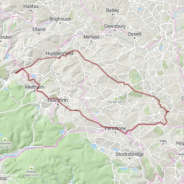 Map miniature of "The Gravel Adventure" cycling inspiration in South Yorkshire, United Kingdom. Generated by Tarmacs.app cycling route planner