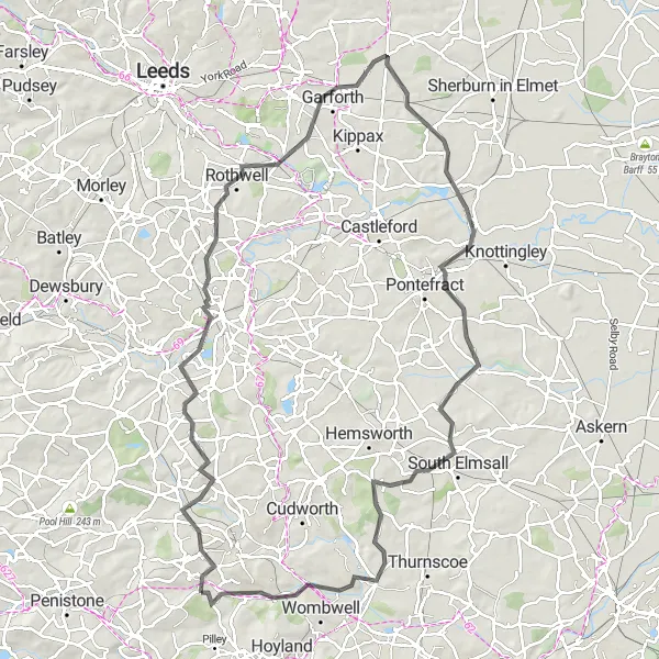 Map miniature of "Crigglestone Grand Tour" cycling inspiration in South Yorkshire, United Kingdom. Generated by Tarmacs.app cycling route planner