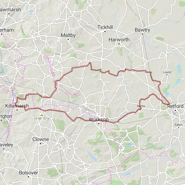 Map miniature of "Off-Roading Adventure in South Yorkshire" cycling inspiration in South Yorkshire, United Kingdom. Generated by Tarmacs.app cycling route planner