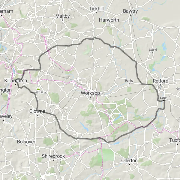 Map miniature of "Scenic South Yorkshire" cycling inspiration in South Yorkshire, United Kingdom. Generated by Tarmacs.app cycling route planner
