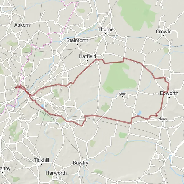Map miniature of "The Doncaster Delight" cycling inspiration in South Yorkshire, United Kingdom. Generated by Tarmacs.app cycling route planner