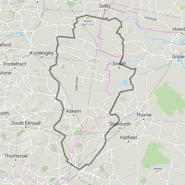 Map miniature of "Snaith Expedition" cycling inspiration in South Yorkshire, United Kingdom. Generated by Tarmacs.app cycling route planner