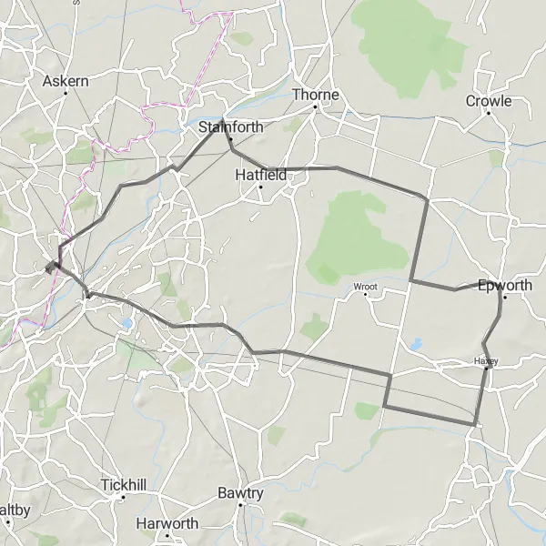 Map miniature of "Historic Journey" cycling inspiration in South Yorkshire, United Kingdom. Generated by Tarmacs.app cycling route planner