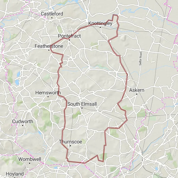 Map miniature of "The Knottingley Gravel Ride" cycling inspiration in South Yorkshire, United Kingdom. Generated by Tarmacs.app cycling route planner