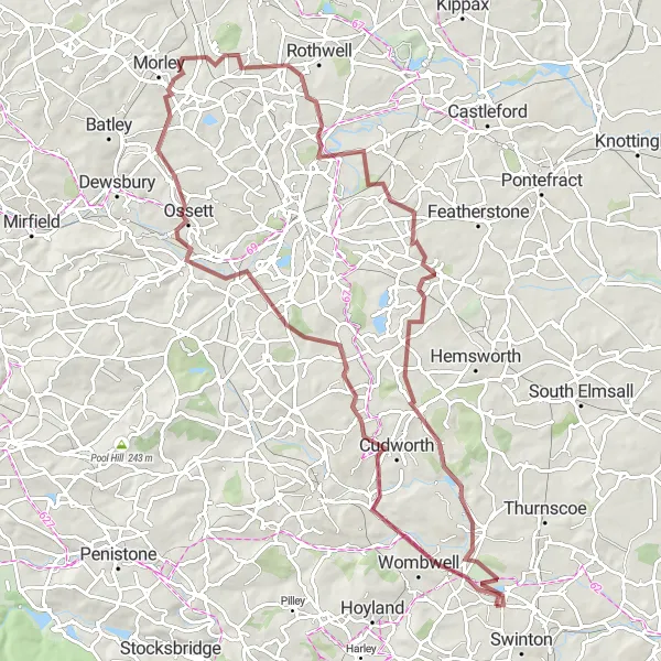 Map miniature of "South Yorkshire Scenic Gravel Tour" cycling inspiration in South Yorkshire, United Kingdom. Generated by Tarmacs.app cycling route planner