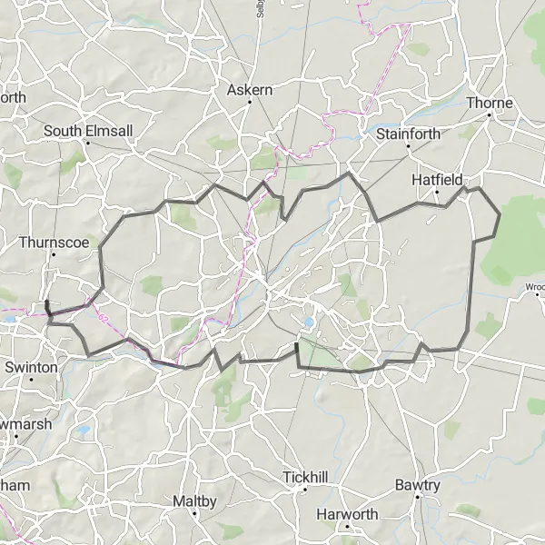 Map miniature of "Historic Route: Barnburgh to Conisbrough" cycling inspiration in South Yorkshire, United Kingdom. Generated by Tarmacs.app cycling route planner