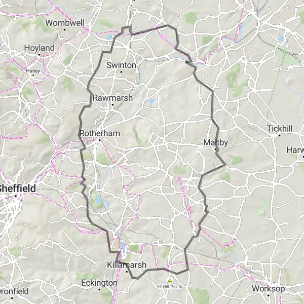 Map miniature of "Bolton upon Dearne to Old Edlington Loop" cycling inspiration in South Yorkshire, United Kingdom. Generated by Tarmacs.app cycling route planner