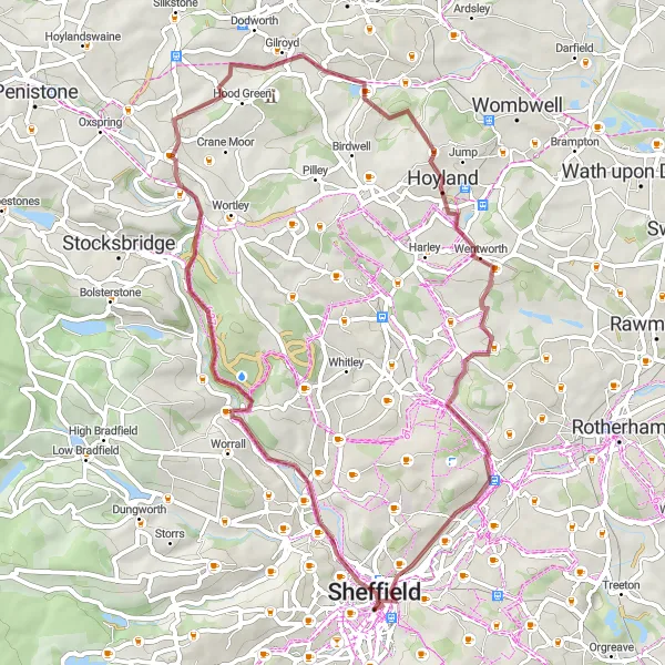 Map miniature of "Scenic Gravel Loop from Burngreave" cycling inspiration in South Yorkshire, United Kingdom. Generated by Tarmacs.app cycling route planner