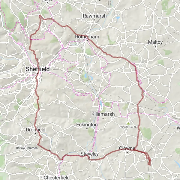 Map miniature of "Historic Landmarks and Countryside Trails" cycling inspiration in South Yorkshire, United Kingdom. Generated by Tarmacs.app cycling route planner