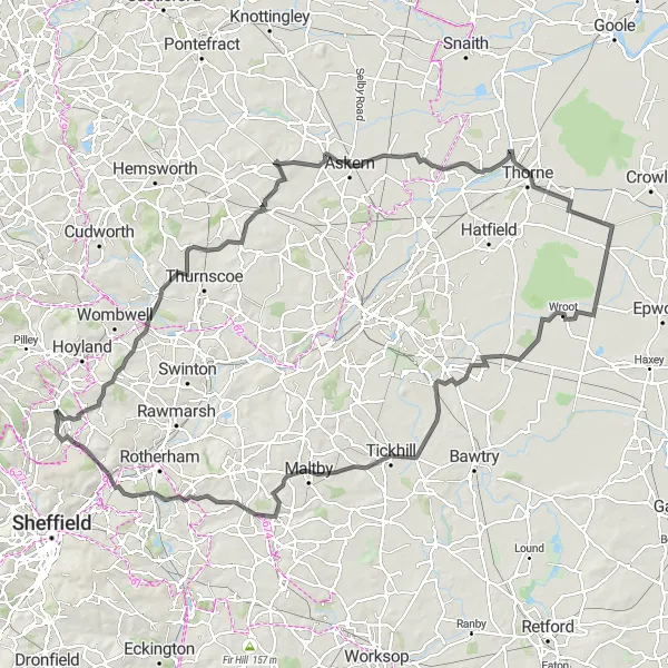 Map miniature of "The Long Haul Challenge" cycling inspiration in South Yorkshire, United Kingdom. Generated by Tarmacs.app cycling route planner