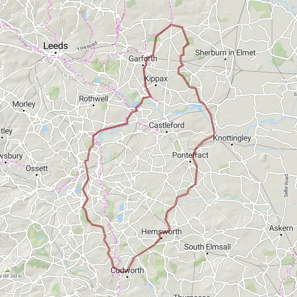 Map miniature of "The Gravel Ride to Pontefract" cycling inspiration in South Yorkshire, United Kingdom. Generated by Tarmacs.app cycling route planner