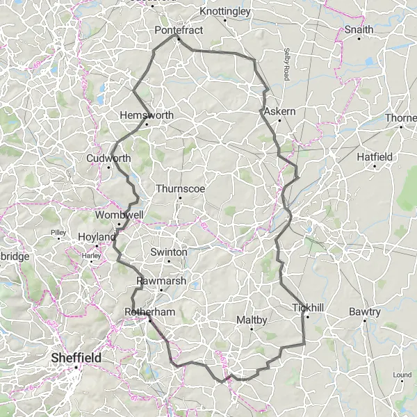 Map miniature of "South Yorkshire Exploration" cycling inspiration in South Yorkshire, United Kingdom. Generated by Tarmacs.app cycling route planner