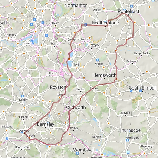 Map miniature of "Pontefract Adventure" cycling inspiration in South Yorkshire, United Kingdom. Generated by Tarmacs.app cycling route planner