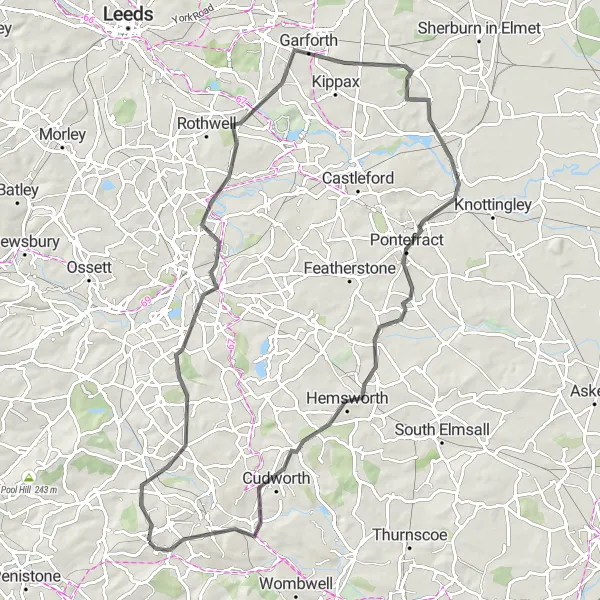 Map miniature of "Sandal Castle Expedition" cycling inspiration in South Yorkshire, United Kingdom. Generated by Tarmacs.app cycling route planner